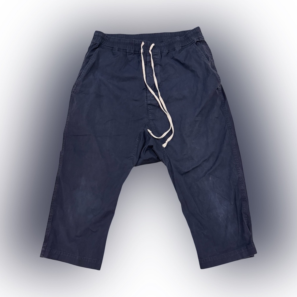 Rick Owens Drawstring Cropped Navy Blue EDFU Drop Crotch Pants Men’s Size Large